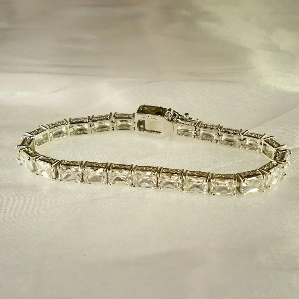 NEW Radiant Cut Purple Cubic Zirconias Silver DESIGNER Bracelet